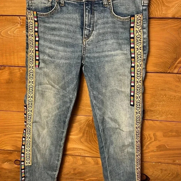 Anthropologie Pilcro Womens Jeans slim boyfriend embroidered sides stripe 26 Y2K - Picture 4 of 12